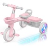 image:imageSEREED Colorful Lighting Toddler Tricycle for 25 Years Old Boys Adjustable SeatampHandlebar Trike Removable Basket Birthday Gift Idea for Kids Ages 2 BlackPink