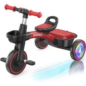 image:imageSEREED Colorful Lighting Toddler Tricycle for 25 Years Old Boys Adjustable SeatampHandlebar Trike Removable Basket Birthday Gift Idea for Kids Ages 2 BlackRed Black