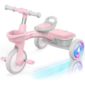 image:imageSEREED Colorful Lighting Toddler Tricycle for 25 Years Old Boys Adjustable SeatampHandlebar Trike Removable Basket Birthday Gift Idea for Kids Ages 2 BlackPink