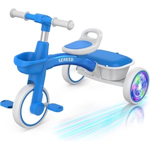image:imageSEREED Colorful Lighting Toddler Tricycle for 25 Years Old Boys Adjustable SeatampHandlebar Trike Removable Basket Birthday Gift Idea for Kids Ages 2 BlackBlue
