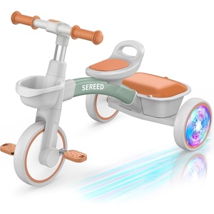 image:imageSEREED Colorful Lighting Toddler Tricycle for 25 Years Old Boys Girls Adjustable SeatampHandlebar Trike Removable Basket Birthday Gift Idea for Kids Ages 2 RedGreen