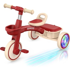 image:imageSEREED Colorful Lighting Toddler Tricycle for 25 Years Old Boys Girls Adjustable SeatampHandlebar Trike Removable Basket Birthday Gift Idea for Kids Ages 2 RedRed